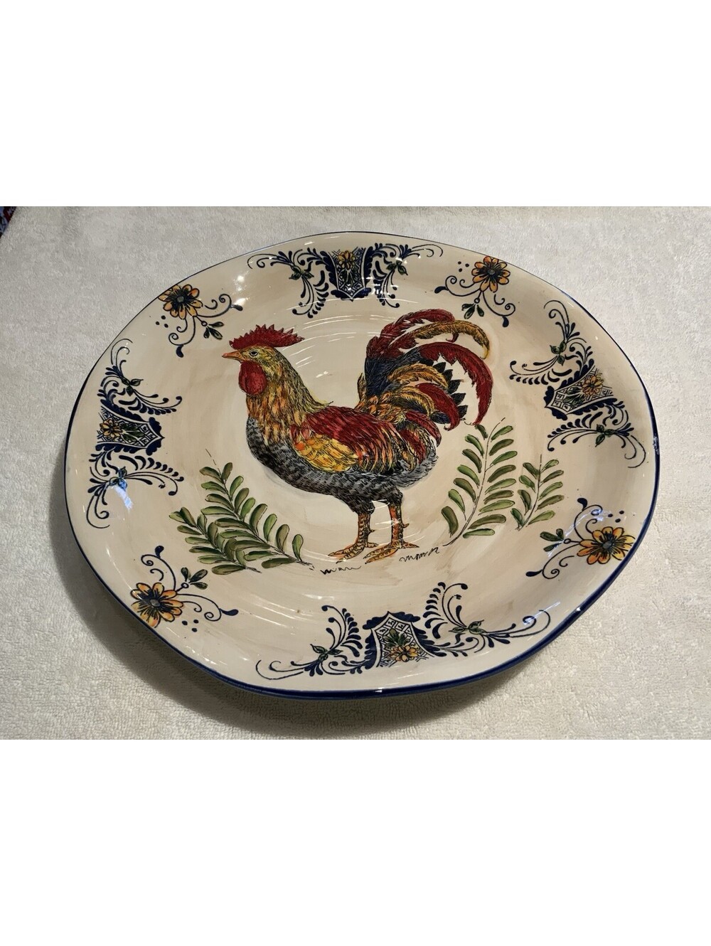 Beautifully Detailed Rustic Rooster 13.5”W Large Colorful Serving Platter
